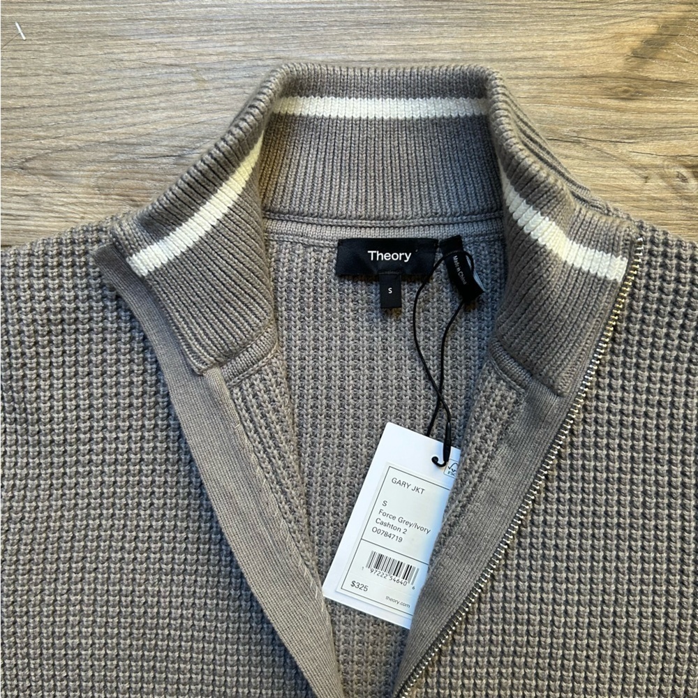Theory | Gary Full Zip Jacket, Heavyweight Knit in Force Grey/Ivory (S) - Picture 11 of 16